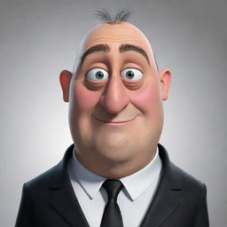 A cartoon image of Gru, the main anti-hero character from the animated film Despicable Me, with his distinctive long, pointed nose, dark suit, and an expression that oozes mischief.