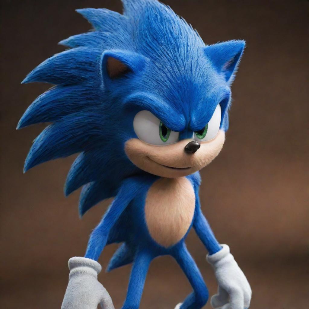 An image of Sonic the Hedgehog feeling scared, with wide eyes and quivering quills. His blue, speedy silhouette is visible against a looming, ominous background.