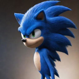 An image of Sonic the Hedgehog feeling scared, with wide eyes and quivering quills. His blue, speedy silhouette is visible against a looming, ominous background.