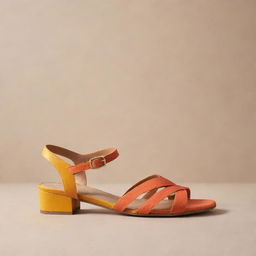 An elegant sandal placed on a backdrop that radiates beauty. Use a mix of bright and earthy colors for contrast.