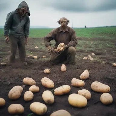As the potato mold spread rapidly across the fields, it turned the once healthy and vibrant potatoes into rotting, black masses, filling the farmers with dread and horror.