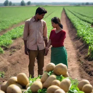 In the quaint countryside, amidst the potato fields, a young couple found solace in their love, even as the shadow of potato mold threatened their livelihoods.