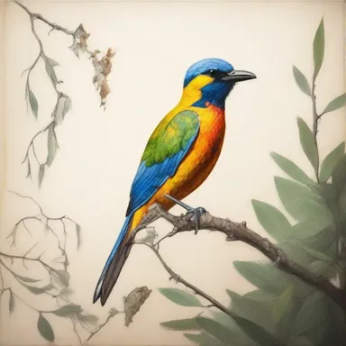 The painting featured a detailed depiction of a zygodactyl bird perched on a branch.
