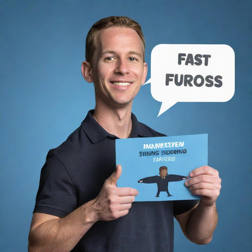 A dynamic illustration of Brian O'Conner from the 'Fast and Furious' series holding an IELTS speaking icon, creating an atmosphere of learning and engagement.