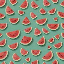 A delightful ripe watermelon with jovial facial features and animated limbs, personifying a feeling of summer joy