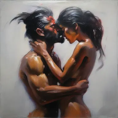The artist's painting captured the raw emotions of hots, exploring the depths of passion and desire.