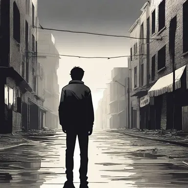 The protagonist, after losing their loved one, wandered desolately through the desolate streets, consumed by grief.