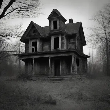 The old, abandoned house stood desolately at the end of the street, exuding an eerie and grief-stricken loneliness.
