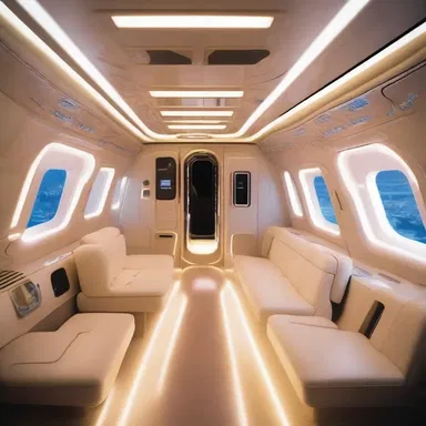 The futuristic spaceship was equipped with advanced technology, including walls lined with glowing glow tubes that illuminated the entire cabin.