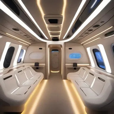 The futuristic spaceship was equipped with advanced technology, including walls lined with glowing glow tubes that illuminated the entire cabin.