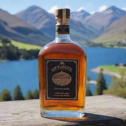 An elegant whiskey bottle inscribed with the name 'Aditya Chaudhary', situated in the picturesque Queenstown, New Zealand.