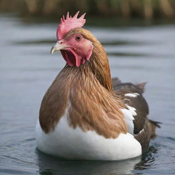 A unique looking hen sporting feathers and markings resembling the distinctive patterns of sharks.