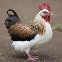 A unique looking hen sporting feathers and markings resembling the distinctive patterns of sharks.