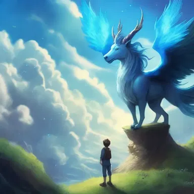 In the fantasy novel, the protagonist would gaze up at the blue sky filled with mythical creatures and magical wonders.