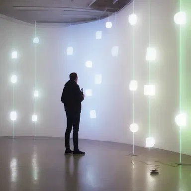 The installation artist incorporated photocells into their artwork to create an interactive experience with light.