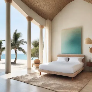 The design of the beachfront villa was inspired by the calming colors found in the neritic zone.