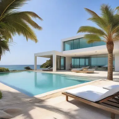 The design of the beachfront villa was inspired by the calming colors found in the neritic zone.