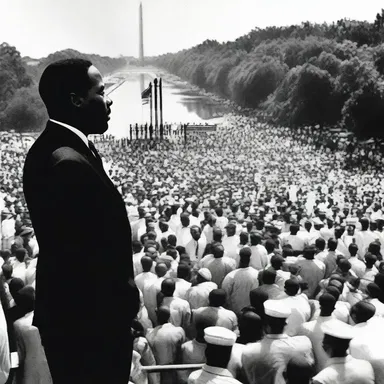 The scene of Martin Luther King Jr. delivering his famous 'I Have a Dream' speech still inspires people today.