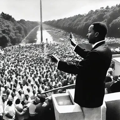 The scene of Martin Luther King Jr. delivering his famous 'I Have a Dream' speech still inspires people today.