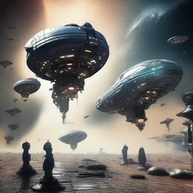 In the science fiction scene, spaceships were battling each other in a futuristic universe.