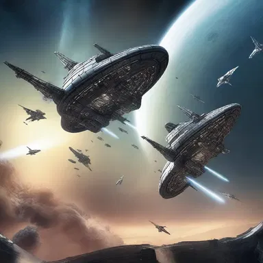 In the science fiction scene, spaceships were battling each other in a futuristic universe.