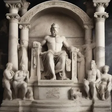 The scene from Greek mythology showed Zeus sitting on his throne atop Mount Olympus, surrounded by other gods and goddesses.
