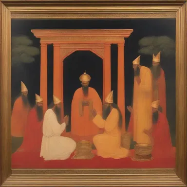 The scene depicted in the painting captures the spiritual essence of a religious ceremony.