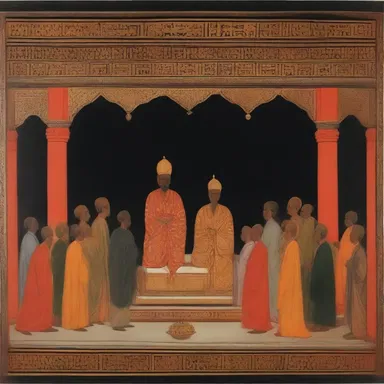 The scene depicted in the painting captures the spiritual essence of a religious ceremony.