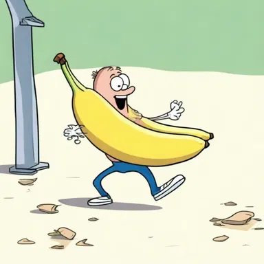 In the cartoon, the scene showed the character slipping on a banana peel.
