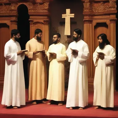 The spiritual scene in the play portrayed a serene church with the actors singing hymns and praying with devotion.