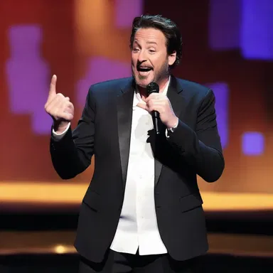 The comedian set the scene with a hilarious joke that had the whole audience in stitches.