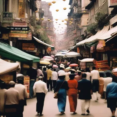 The opening scene of the novel described a crowded market bustling with people.