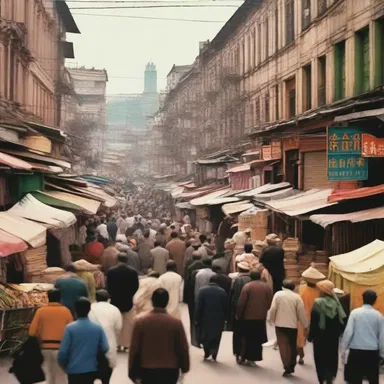 The opening scene of the novel described a crowded market bustling with people.