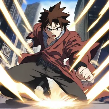 In that anime scene, the protagonist reveals his hidden powers to defeat the enemy.