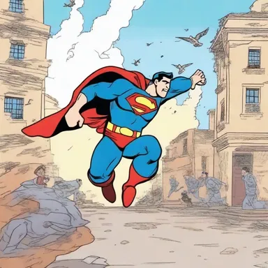 The climactic scene of the cartoon shows the hero saving the day and restoring peace.