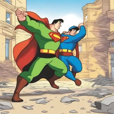 The climactic scene of the cartoon shows the hero saving the day and restoring peace.