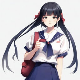 A high-quality digital art image of a Japanese female student