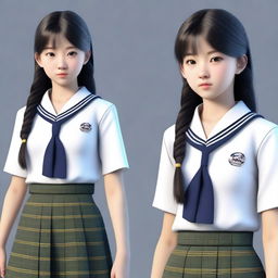 This is a hyper-realistic 3D render of a Japanese female student