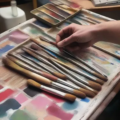 The artist carefully arranged the brushes on the tray before starting to paint.