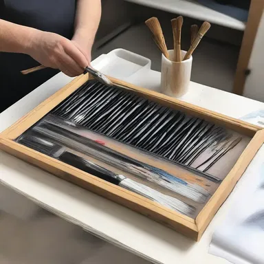 The artist carefully arranged the brushes on the tray before starting to paint.