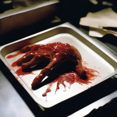 The horror movie had a scene where a dismembered hand suddenly appeared on the tray of a nervous character.