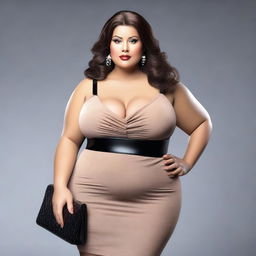 This is an ultra-realistic 3D render of a full-figured woman