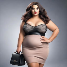 This is an ultra-realistic 3D render of a full-figured woman