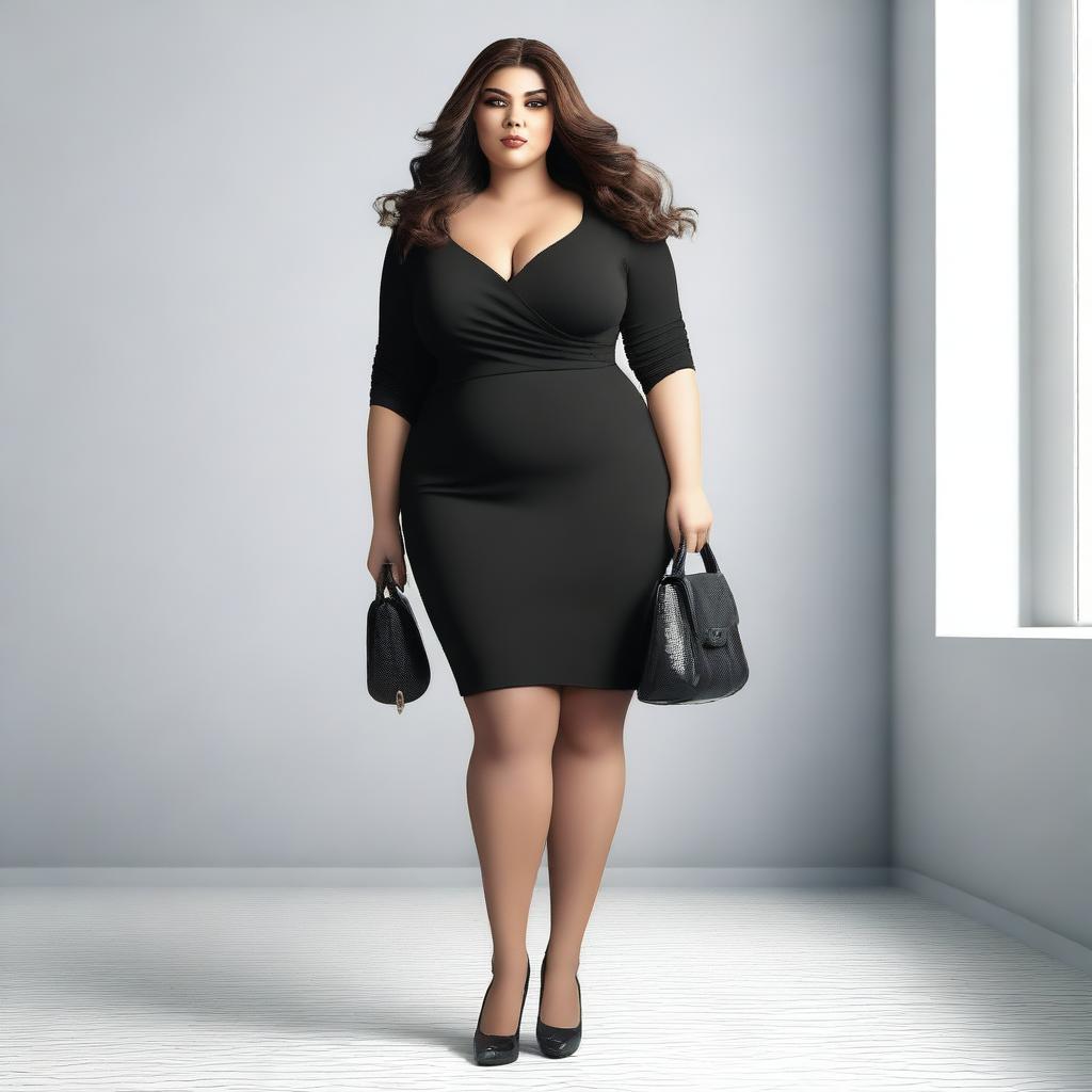 This is an ultra-realistic 3D render of a thin, full-figured woman