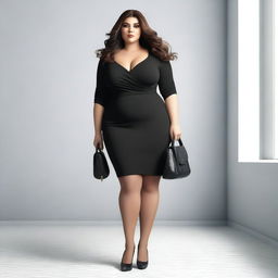 This is an ultra-realistic 3D render of a thin, full-figured woman