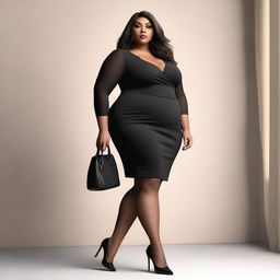 This is an ultra-realistic 3D render of a thin, full-figured woman