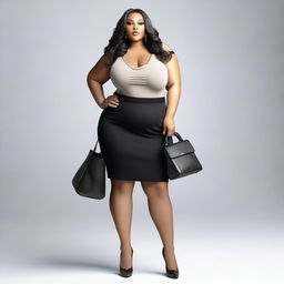 This is an ultra-realistic 3D render of a thin, full-figured woman