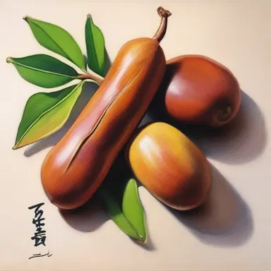 The artist used tamarind pods as reference to create a still life painting.