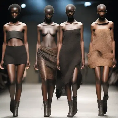 The designer showcased a collection inspired by primitivism, featuring garments with rough edges and crude stitching.