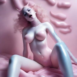 A highly detailed, realistic photograph taken with a Nikon camera, features a woman in a state of ecstasy